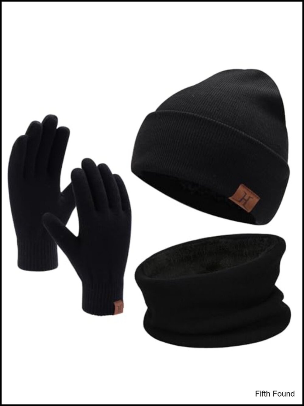 Fleece Lined Beanie Hat Scarf & Touchscreen Gloves Winter Set